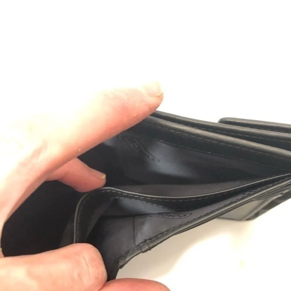 Coach black signature stripe compact wallet